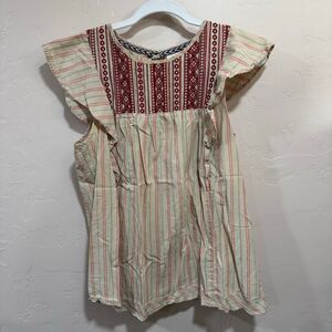 Knox Rose Flutter Sleeve Embroidered Top Beige Size Small
